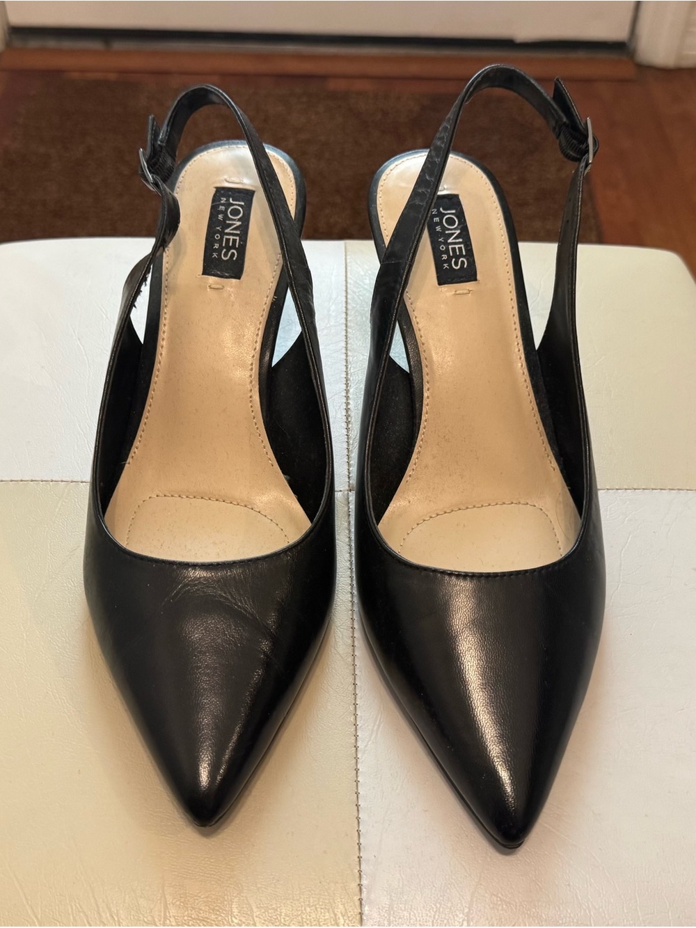 Jones New York Black Leather Slingback Heels Size 9.5